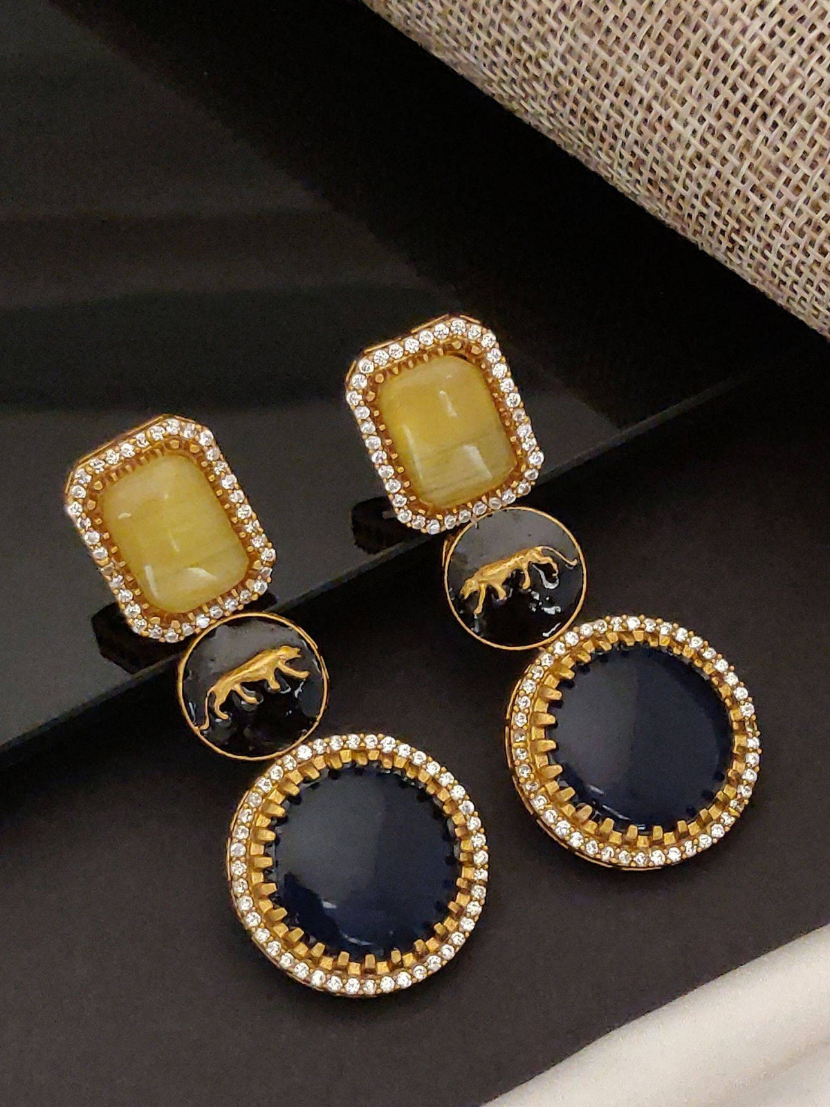 Abdesigns Elite Gold Plated American Diamond Drop Earrings