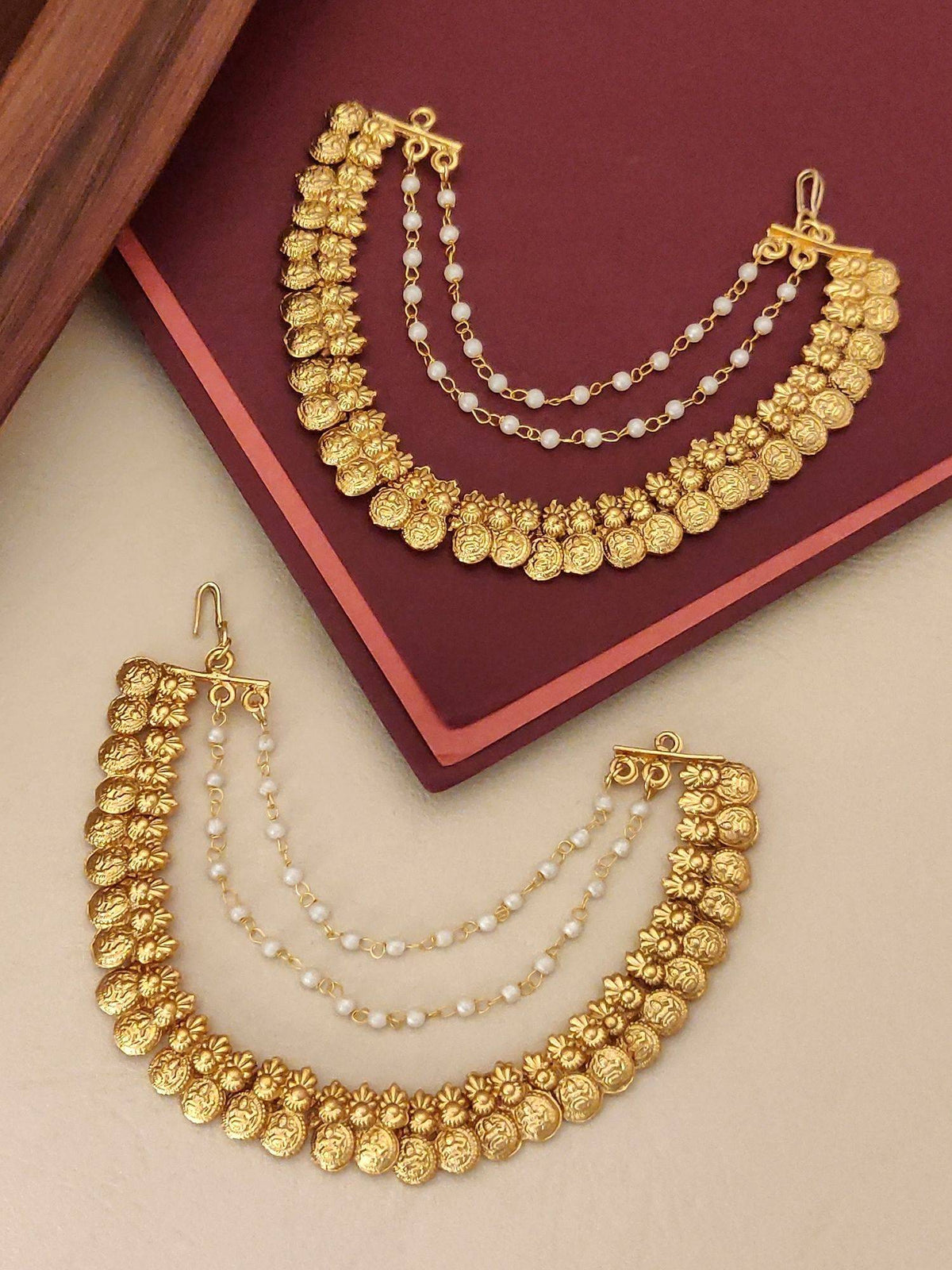 Abdesigns Gold-Plated Kemp Stone Studded Temple Ear Cuff Chain