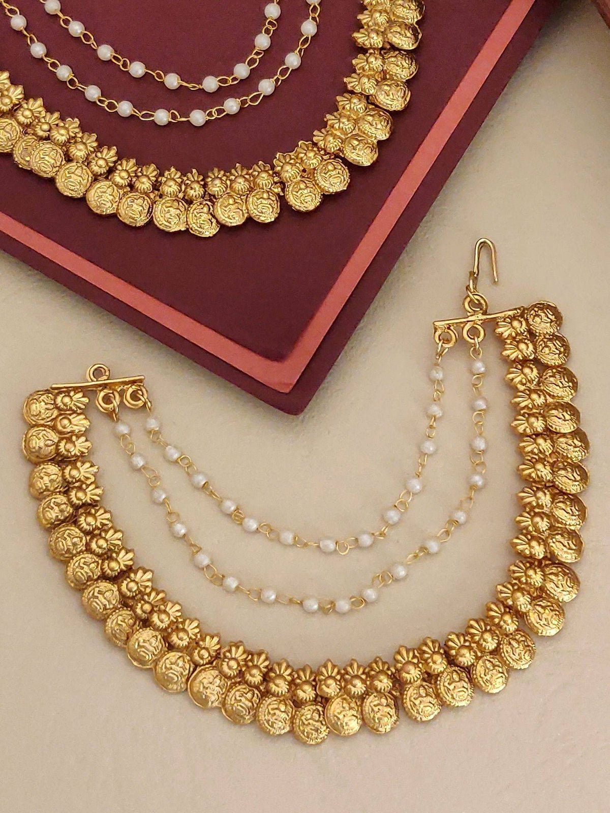 Abdesigns Gold-Plated Kemp Stone Studded Temple Ear Cuff Chain
