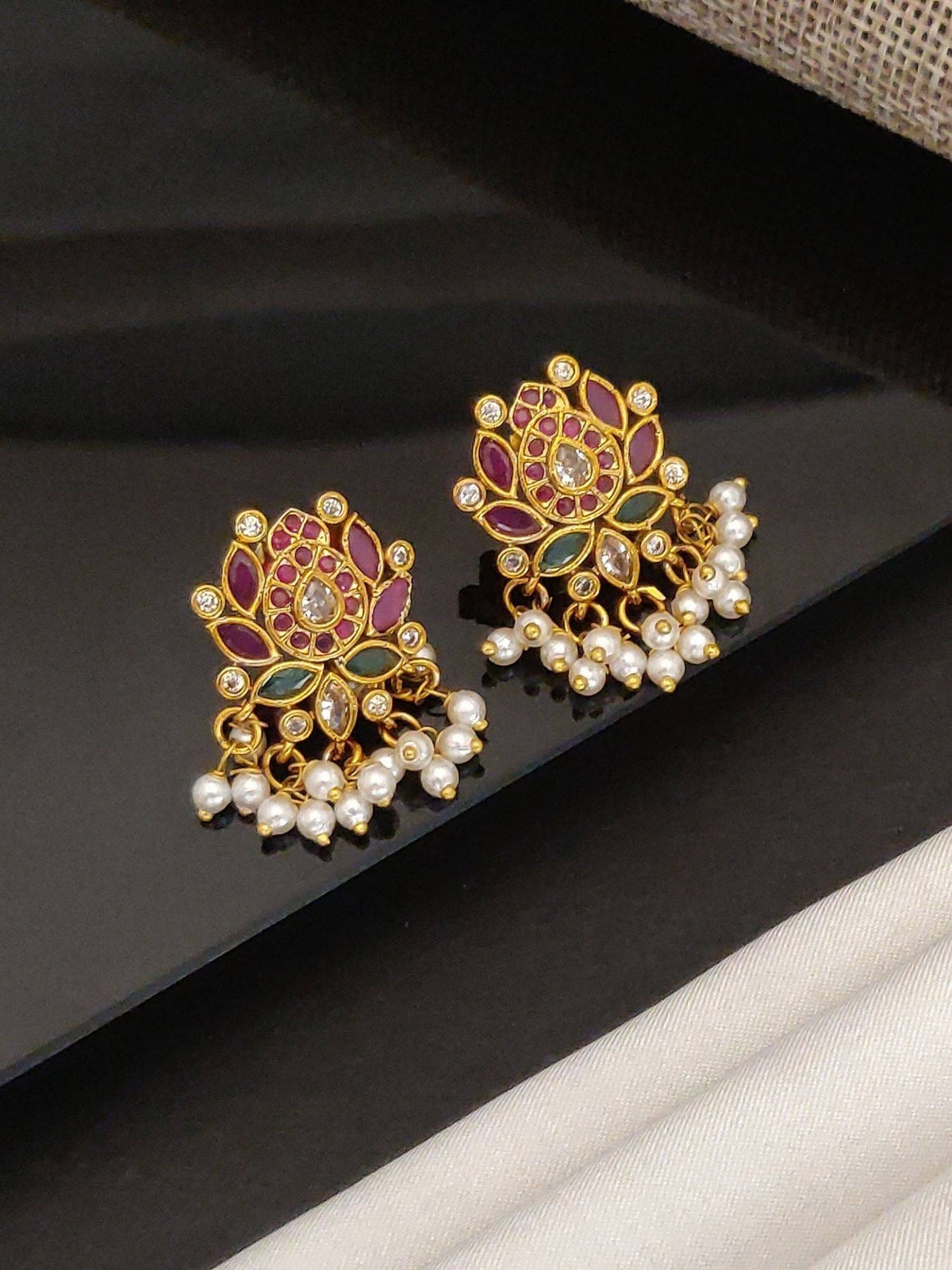 Abdesigns Attractive Lotus Multi Color Studs Earrings
