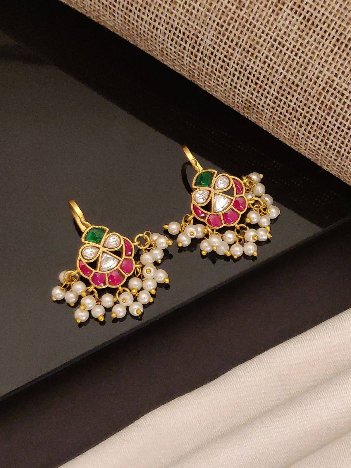 Abdesigns Gold-Plated Artificial Beads Pachi Kundan Bugadi Ear Cuff