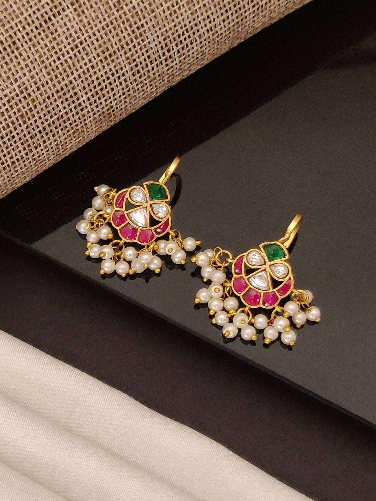 Abdesigns Gold-Plated Artificial Beads Pachi Kundan Bugadi Ear Cuff