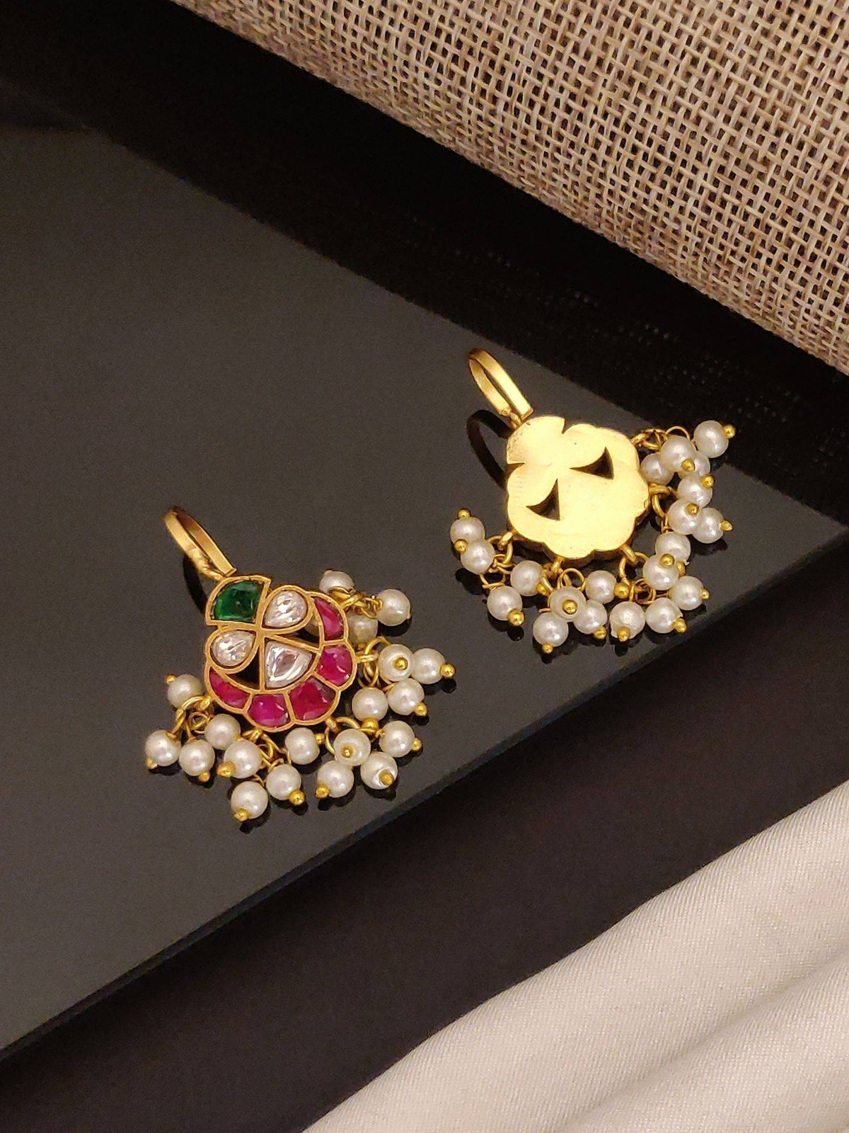 Abdesigns Gold-Plated Artificial Beads Pachi Kundan Bugadi Ear Cuff