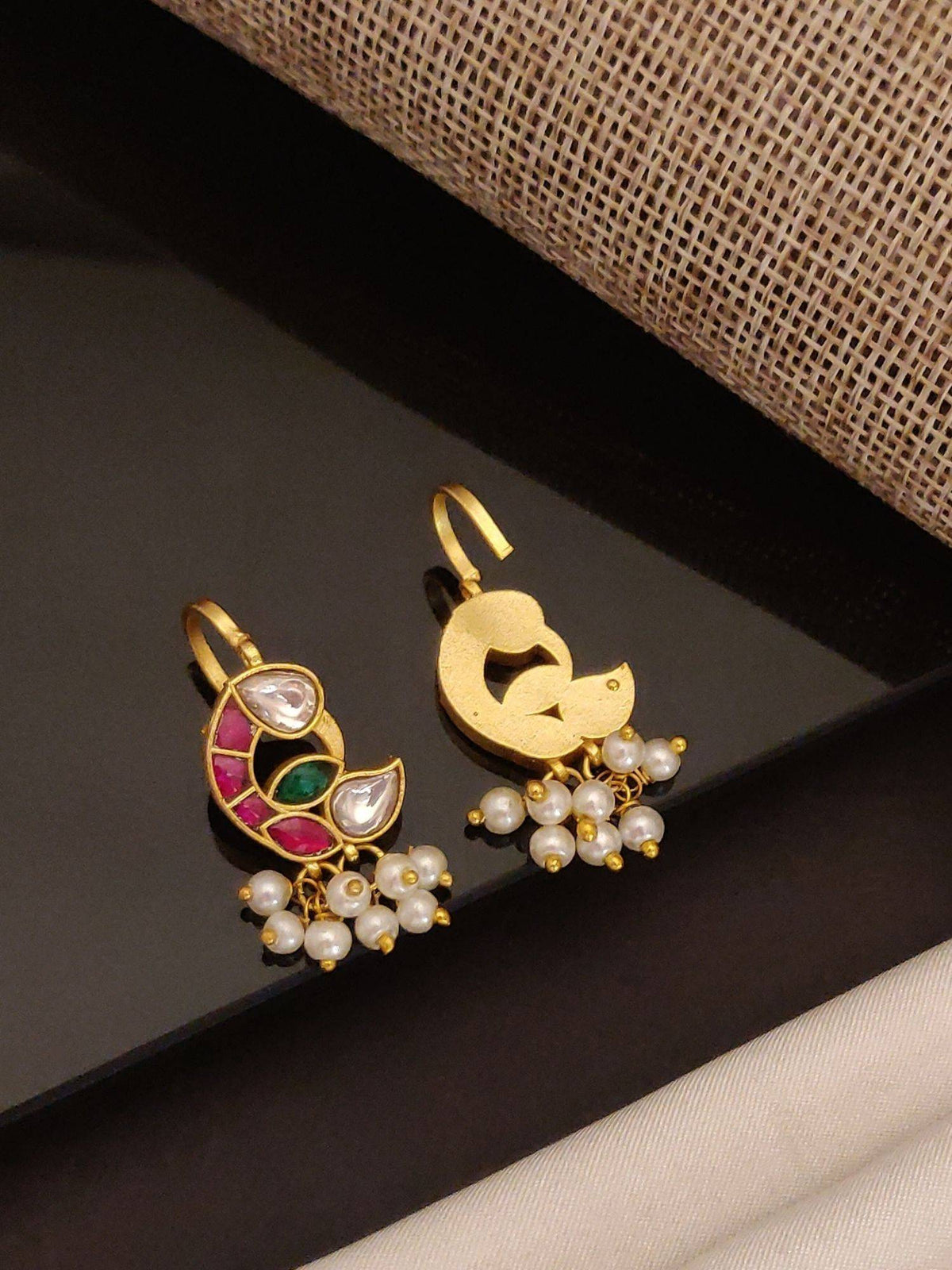 Abdesigns Gold-Plated Artificial Beads Pachi Kundan Bugadi Ear Cuff