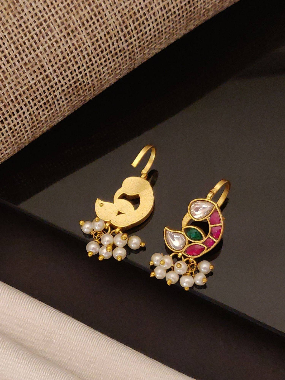 Abdesigns Gold-Plated Artificial Beads Pachi Kundan Bugadi Ear Cuff