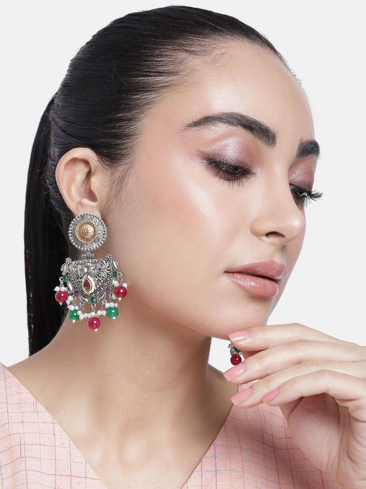 Abdesigns Sophisticated German Silver Plated Drop Earrings (Pack of 2)