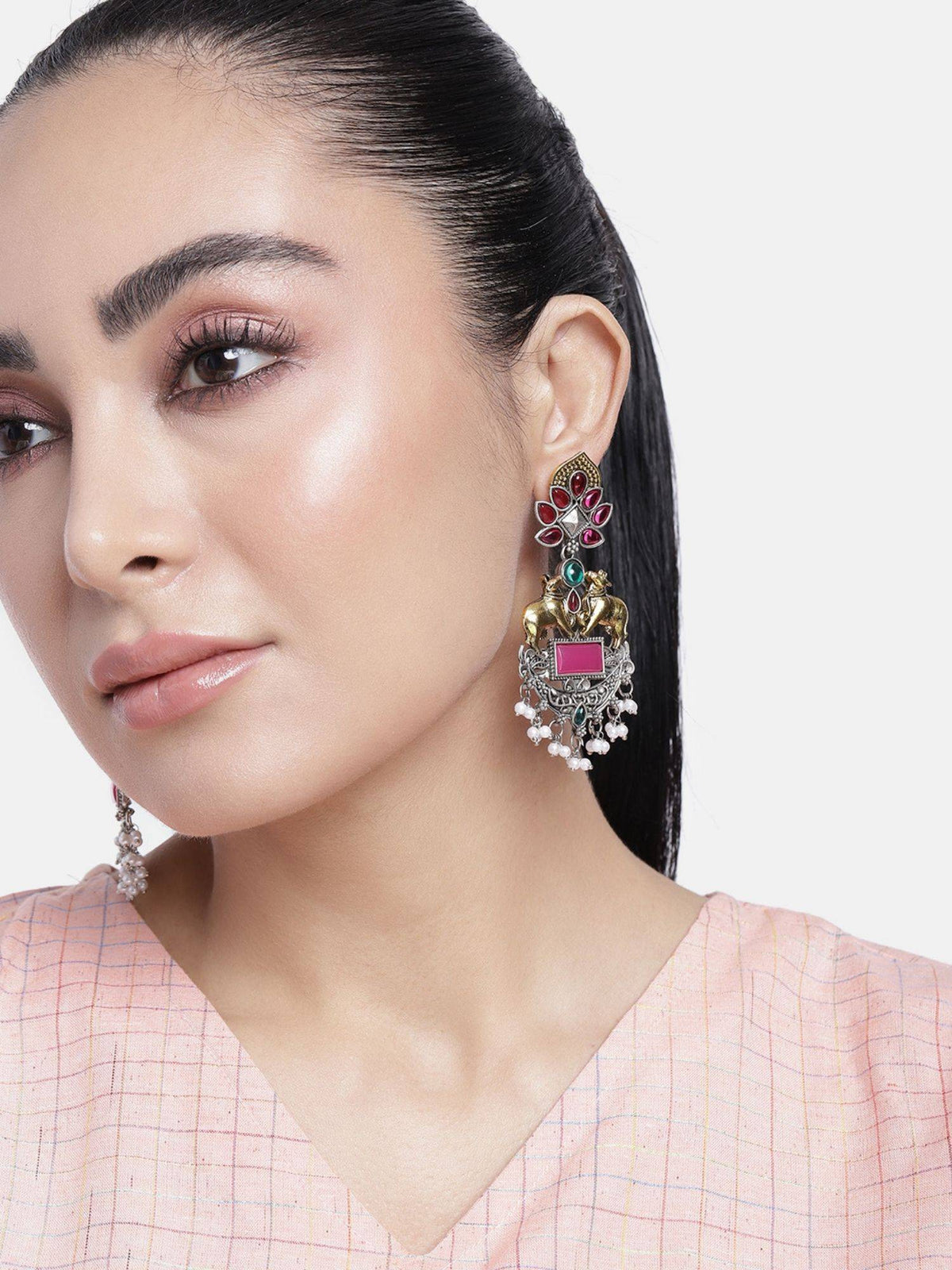 Abdesigns Sophisticated German Silver Plated Drop Earrings (Pack of 2)