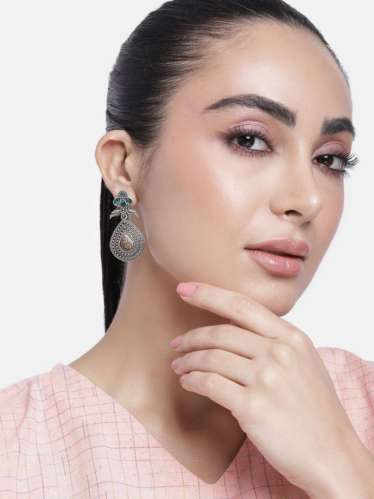 Abdesigns Sophisticated German Silver Plated Drop Earrings (Pack of 2)
