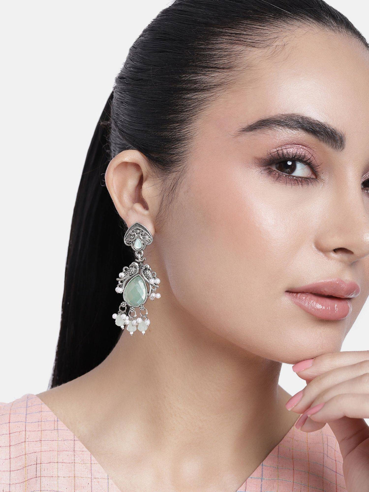Abdesigns Sophisticated German Silver Plated Drop Earrings (Pack of 2)