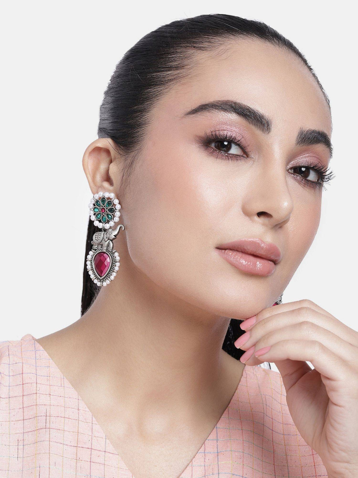 Abdesigns Sophisticated German Silver Plated Drop Earrings (Pack of 2)