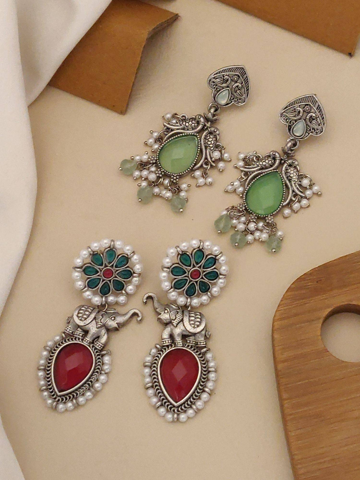 Abdesigns Sophisticated German Silver Plated Drop Earrings (Pack of 2)