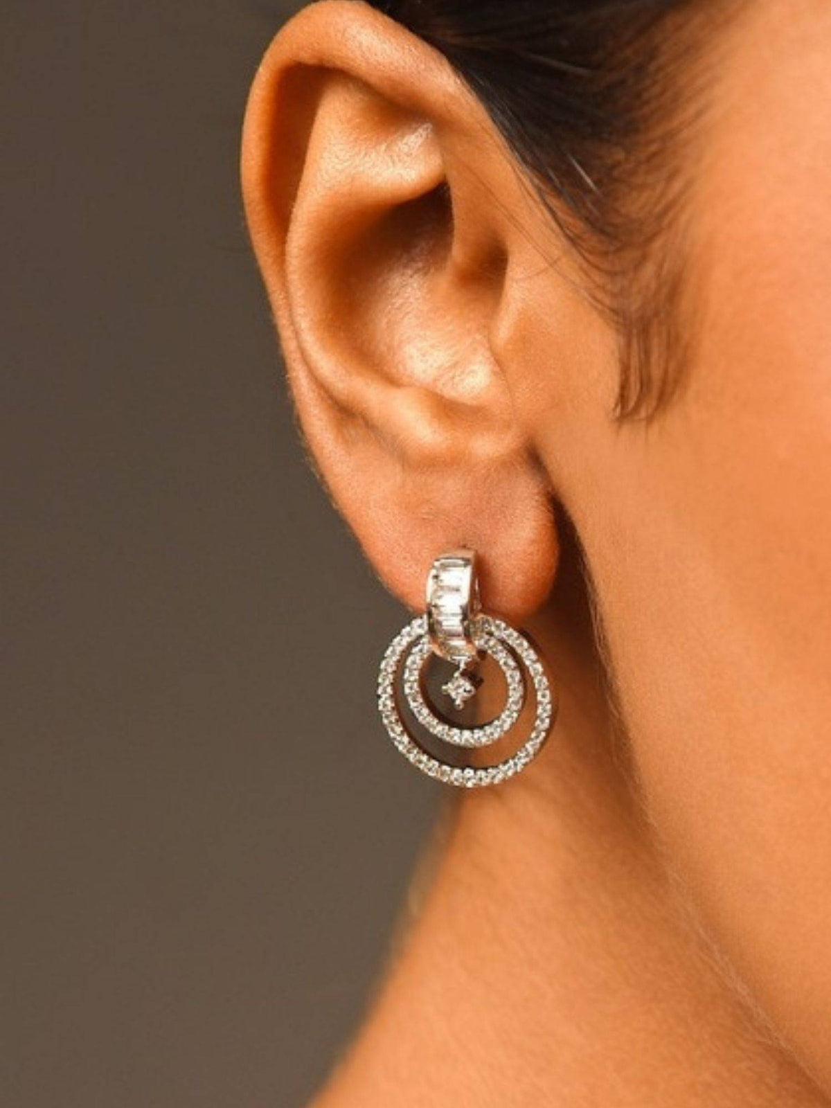 Abdesigns Elegant Silver Plated American Diamond Drop Earrings