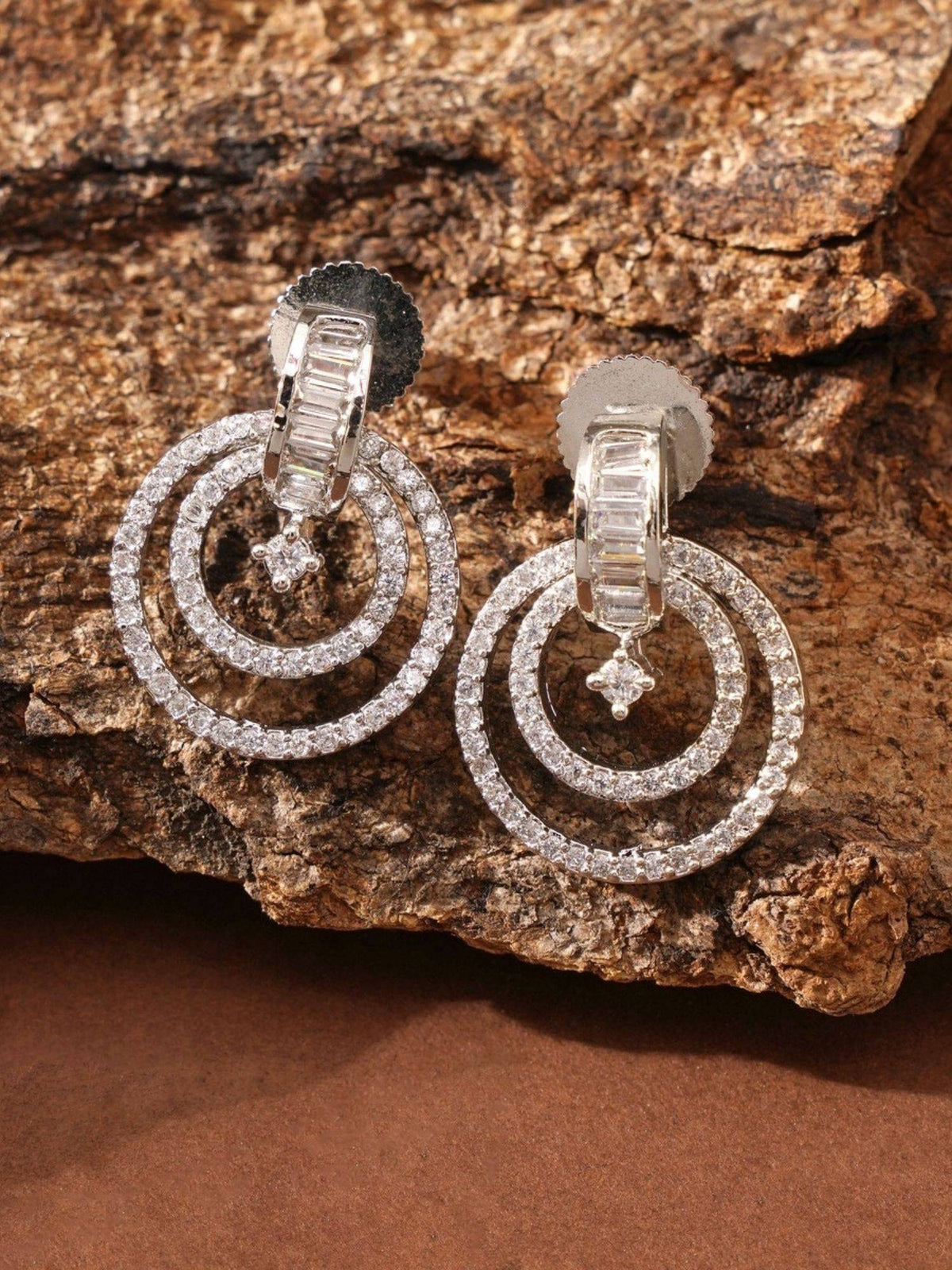 Abdesigns Elegant Silver Plated American Diamond Drop Earrings