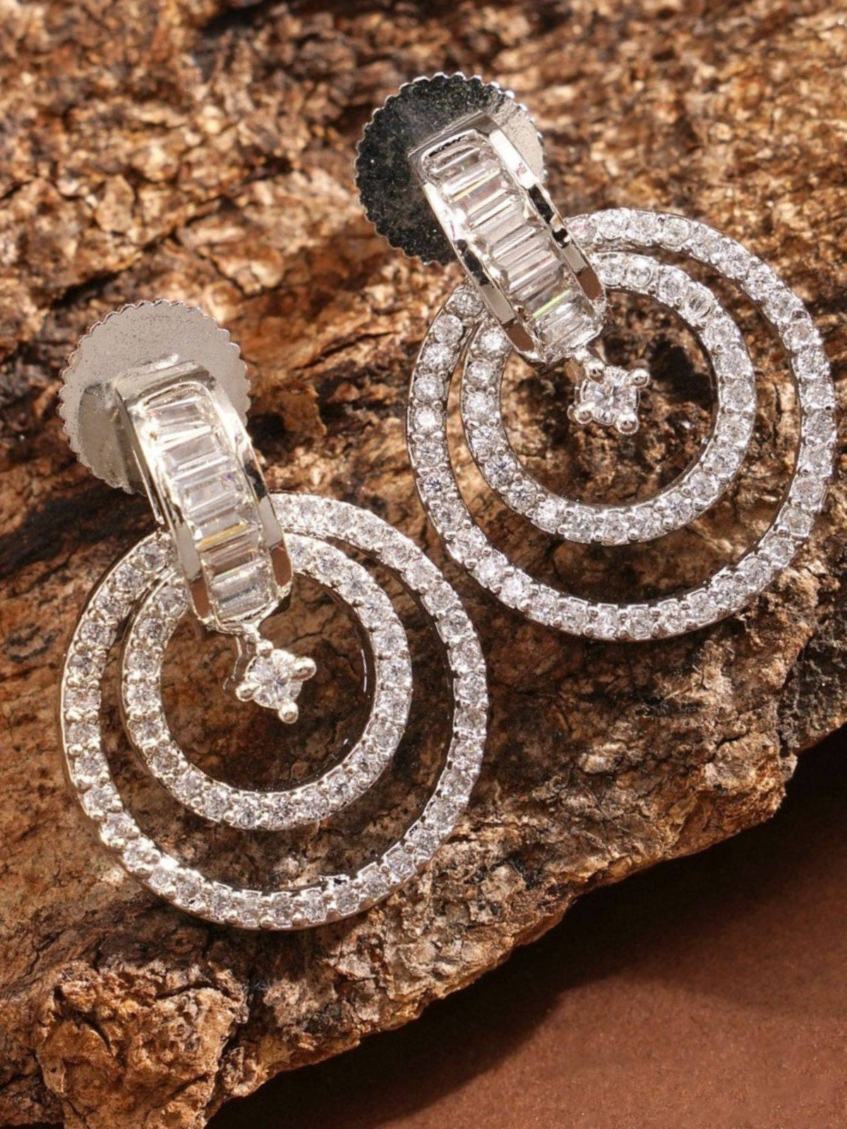 Abdesigns Elegant Silver Plated American Diamond Drop Earrings