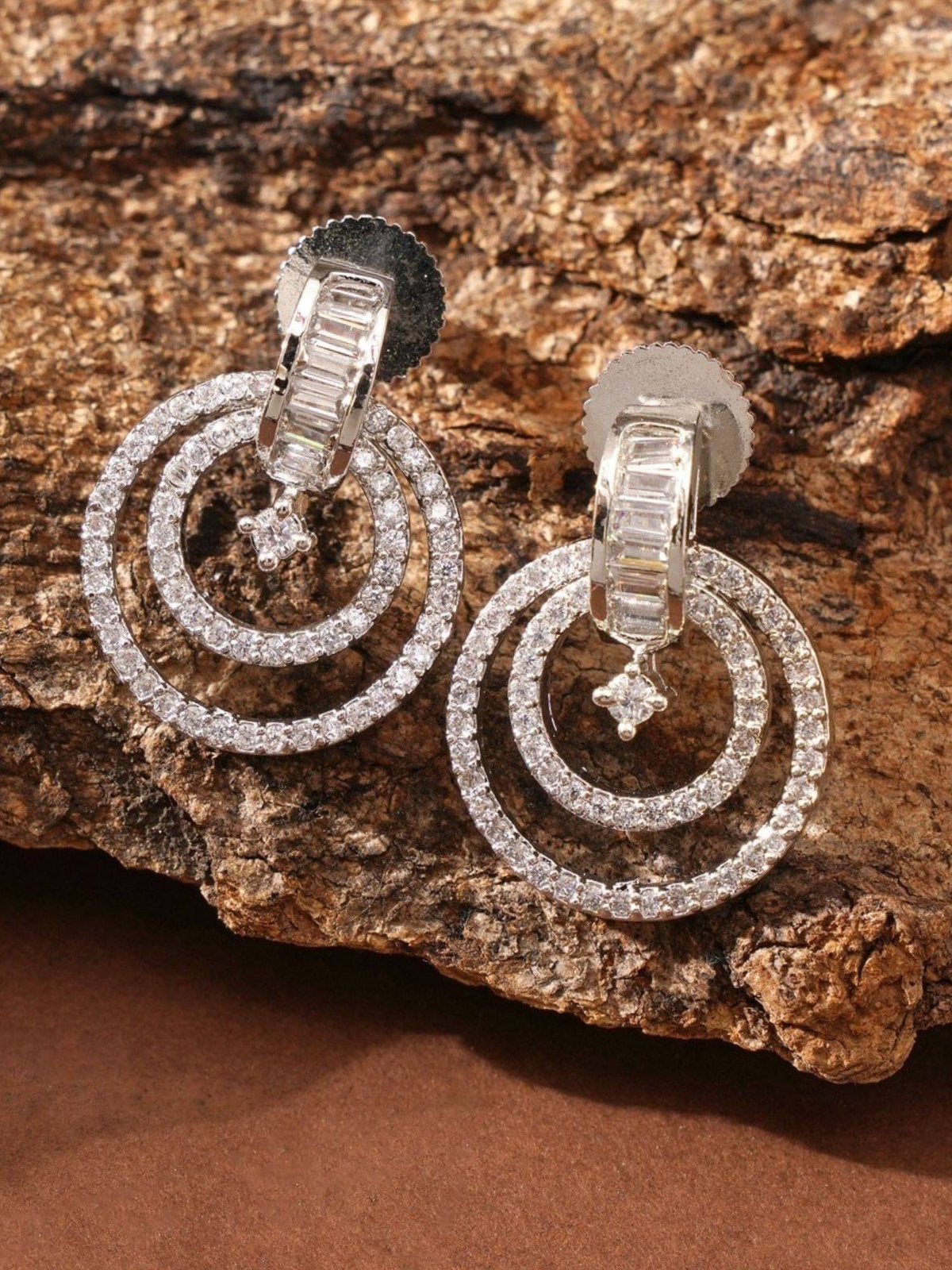 Abdesigns Elegant Silver Plated American Diamond Drop Earrings
