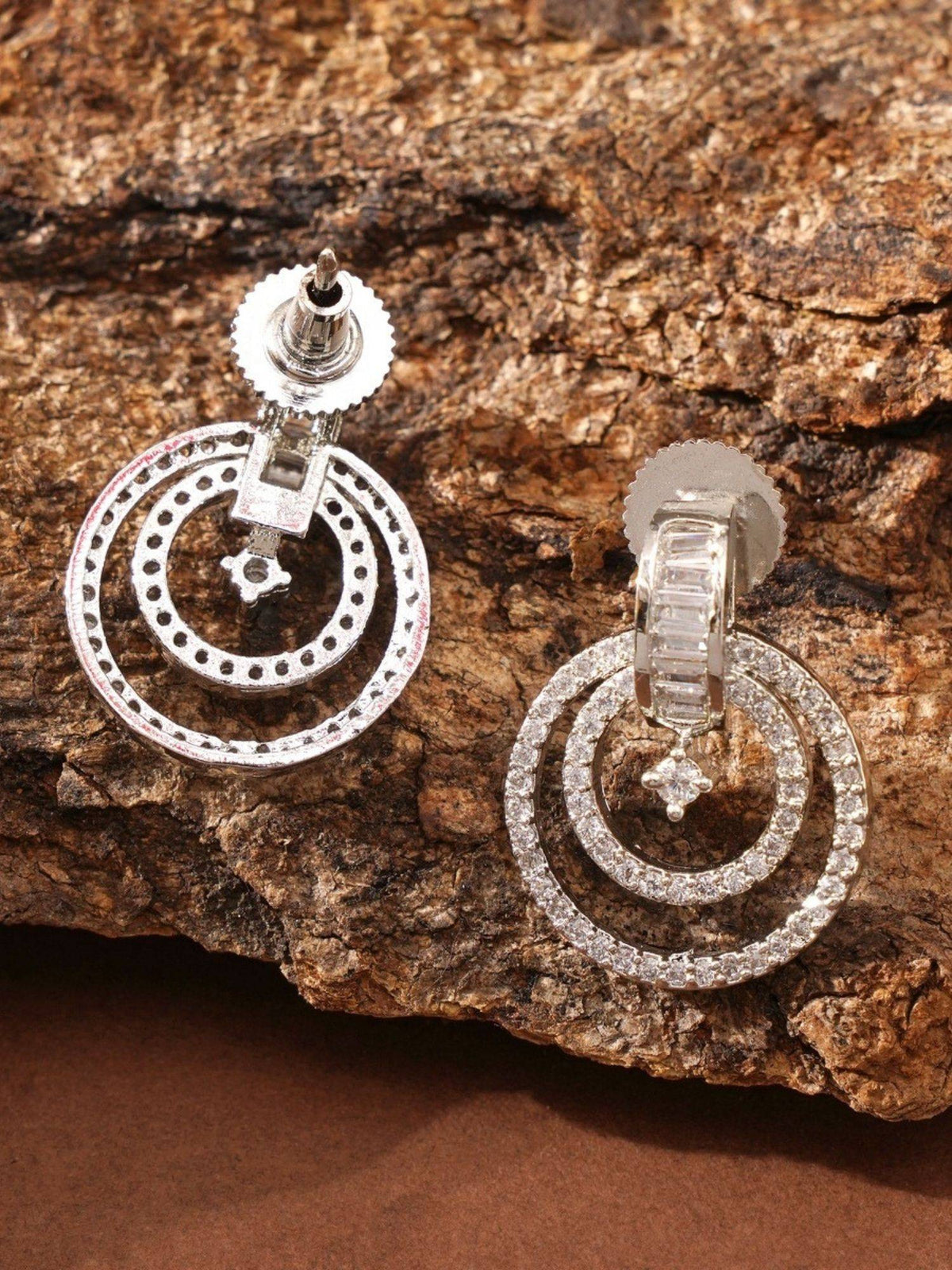 Abdesigns Elegant Silver Plated American Diamond Drop Earrings