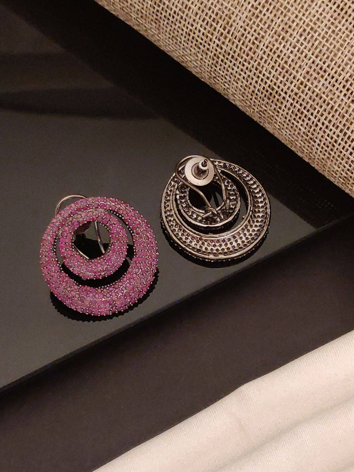 Abdesigns Elegant Silver Plated American Diamond Stud Earrings