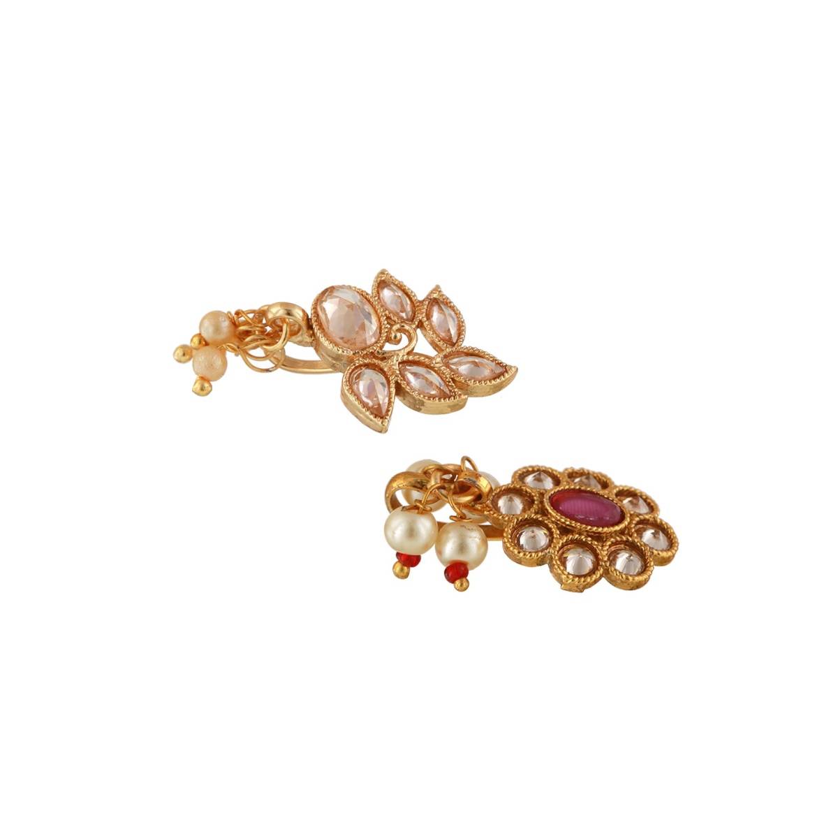 Aatmana Set Of 2 Gold Plated Red & White Kundan Studded Nose Pins
