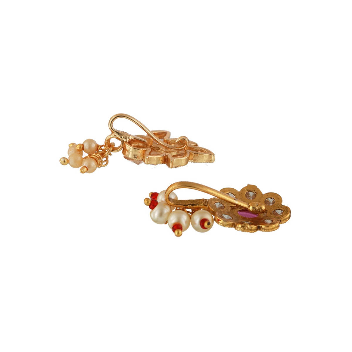 Aatmana Set Of 2 Gold Plated Red & White Kundan Studded Nose Pins