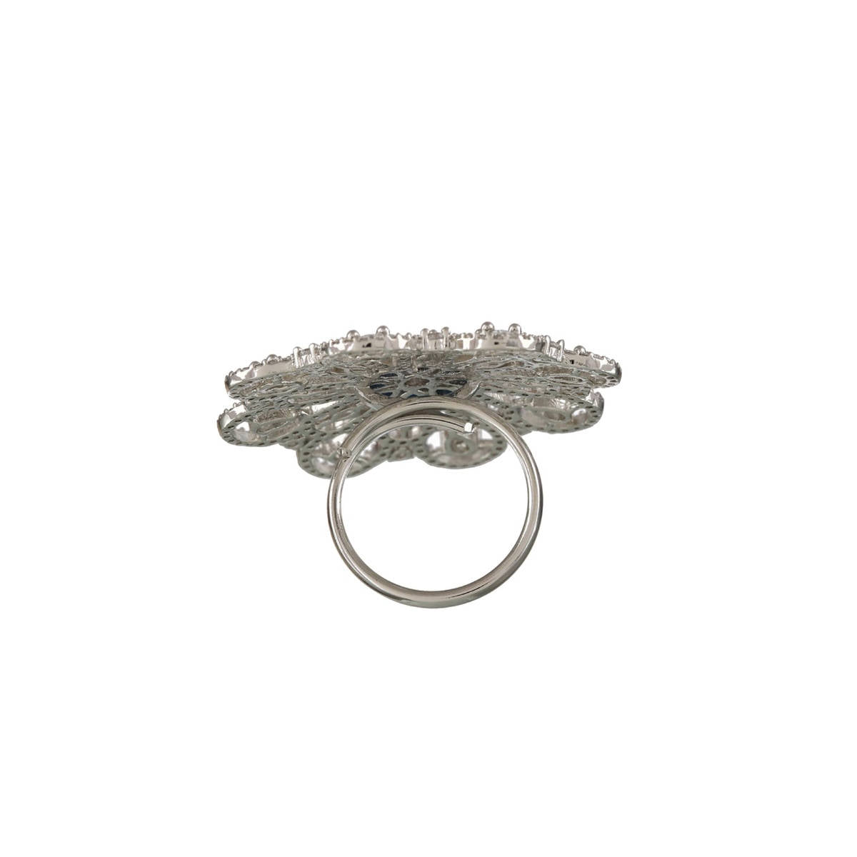 Aatmana Silver Plated Blue & White Ad Studded Adjustable Cocktail Finger Ring