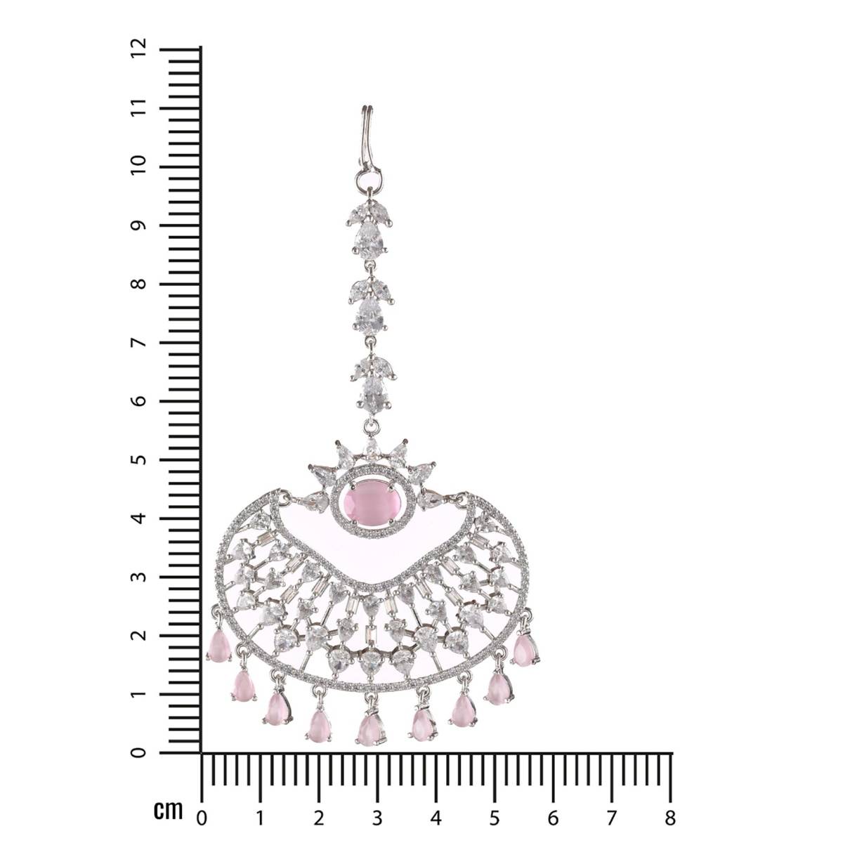 Aatmana Silver Plated Pink & White Ad Studded Handcrafted Maangtikka