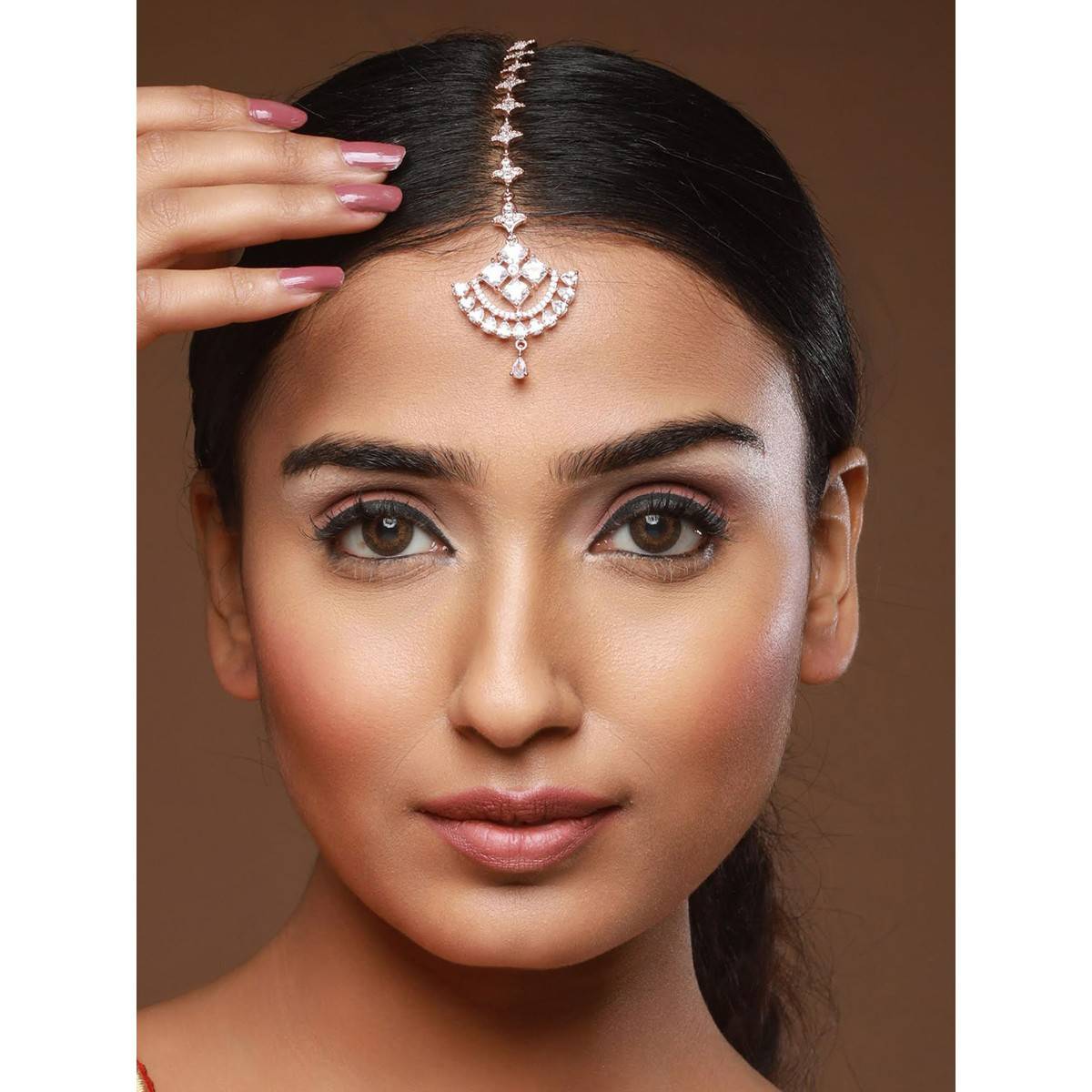 Aatmana Rose Gold Plated White Studded Handcrafted Maang Tikka · One Size