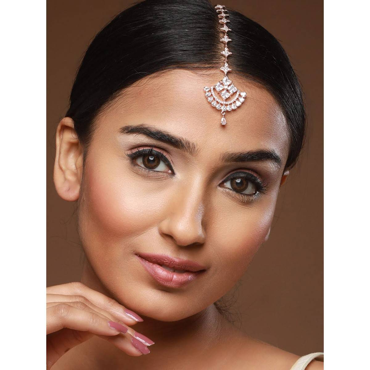 Aatmana Rose Gold Plated White Studded Handcrafted Maang Tikka · One Size
