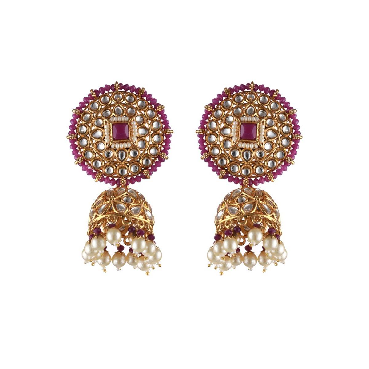 Aatmana Gold Plated Wine Kundan Studded & Pearl Beaded Choker Jewellery Set with Maang Tikka
