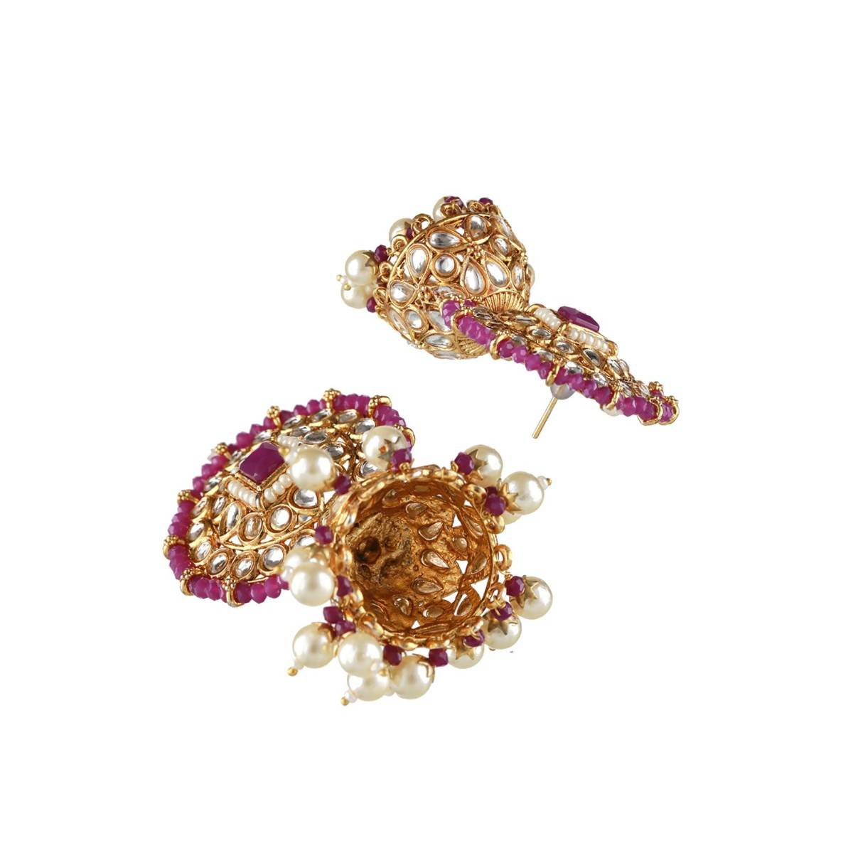 Aatmana Gold Plated Wine Kundan Studded & Pearl Beaded Choker Jewellery Set with Maang Tikka