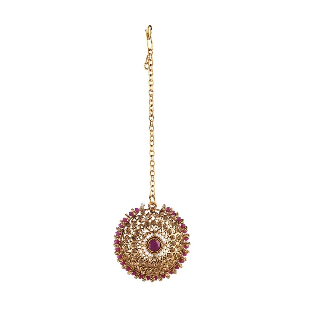 Aatmana Gold Plated Kundan Studded & Beaded Choker Jewellery Set with Maang Tikka