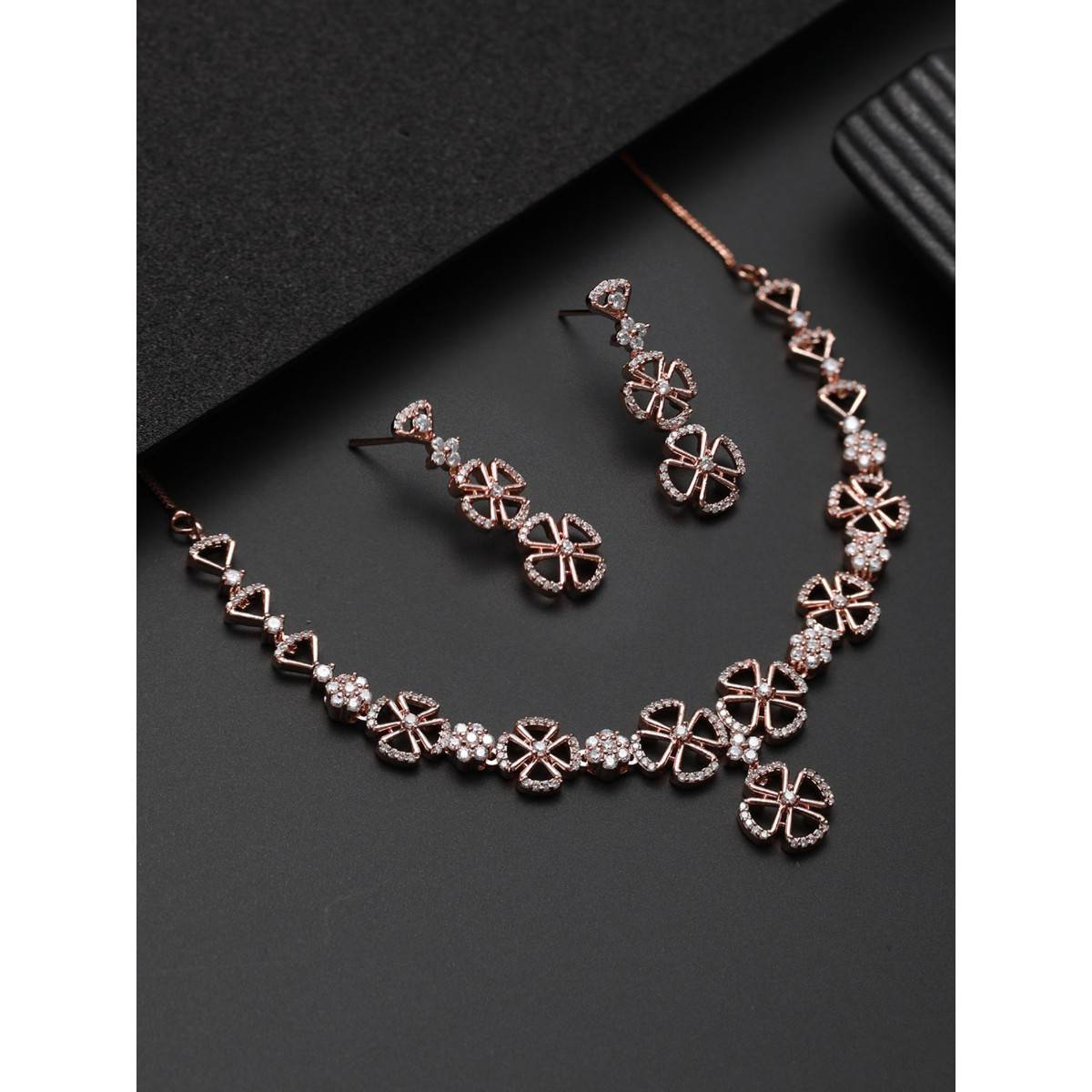 Aatmana Rose Gold Plated CZ Studded Floral Jewellery Set
