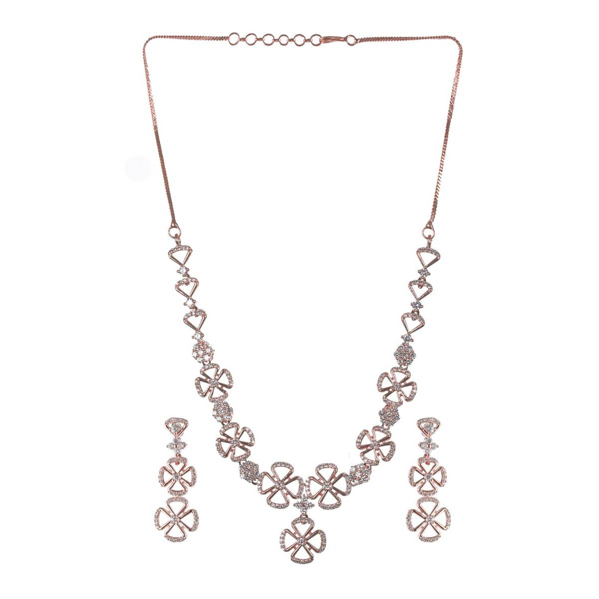 Aatmana Rose Gold Plated CZ Studded Floral Jewellery Set