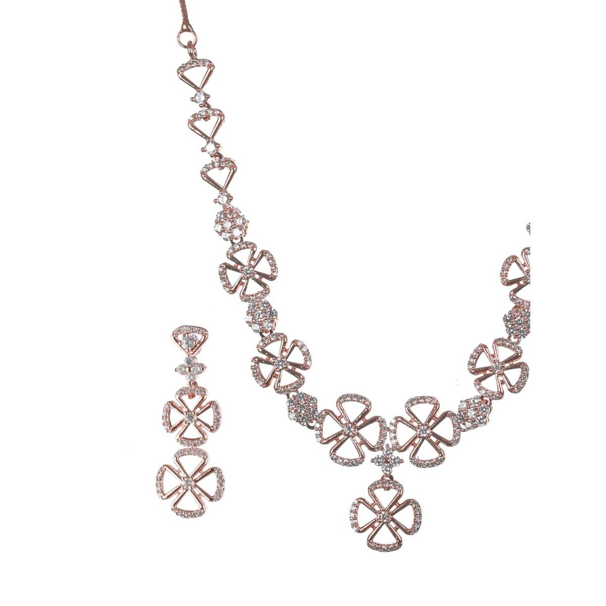 Aatmana Rose Gold Plated CZ Studded Floral Jewellery Set