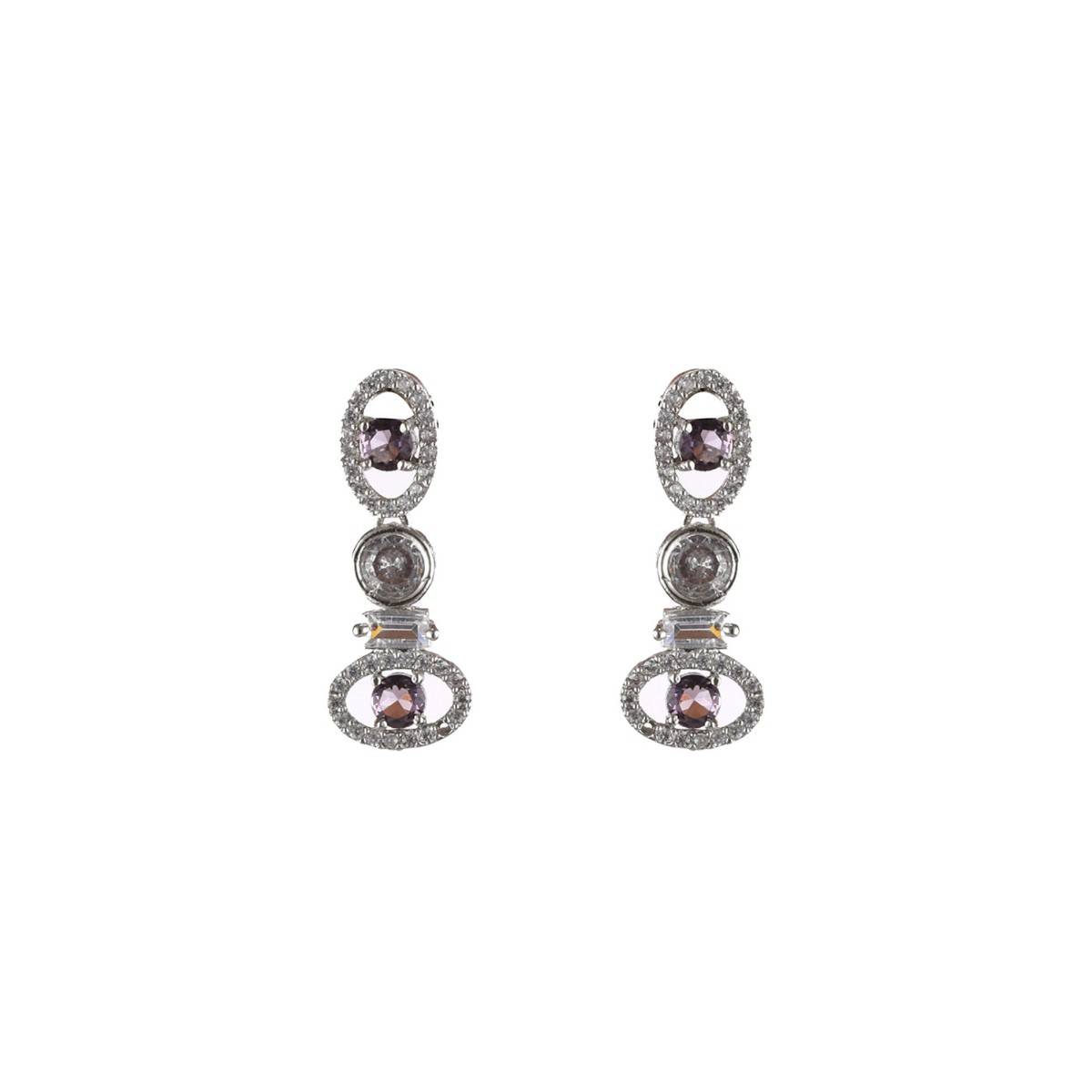 Aatmana Silver Plated Purple & White American Diamond Studded Handcrafted Jewellery Set