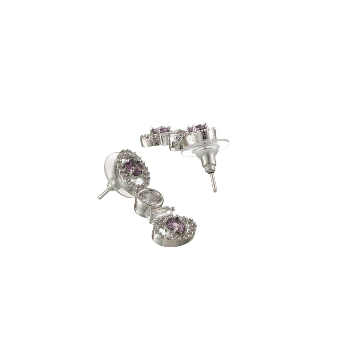 Aatmana Silver Plated Purple & White American Diamond Studded Handcrafted Jewellery Set