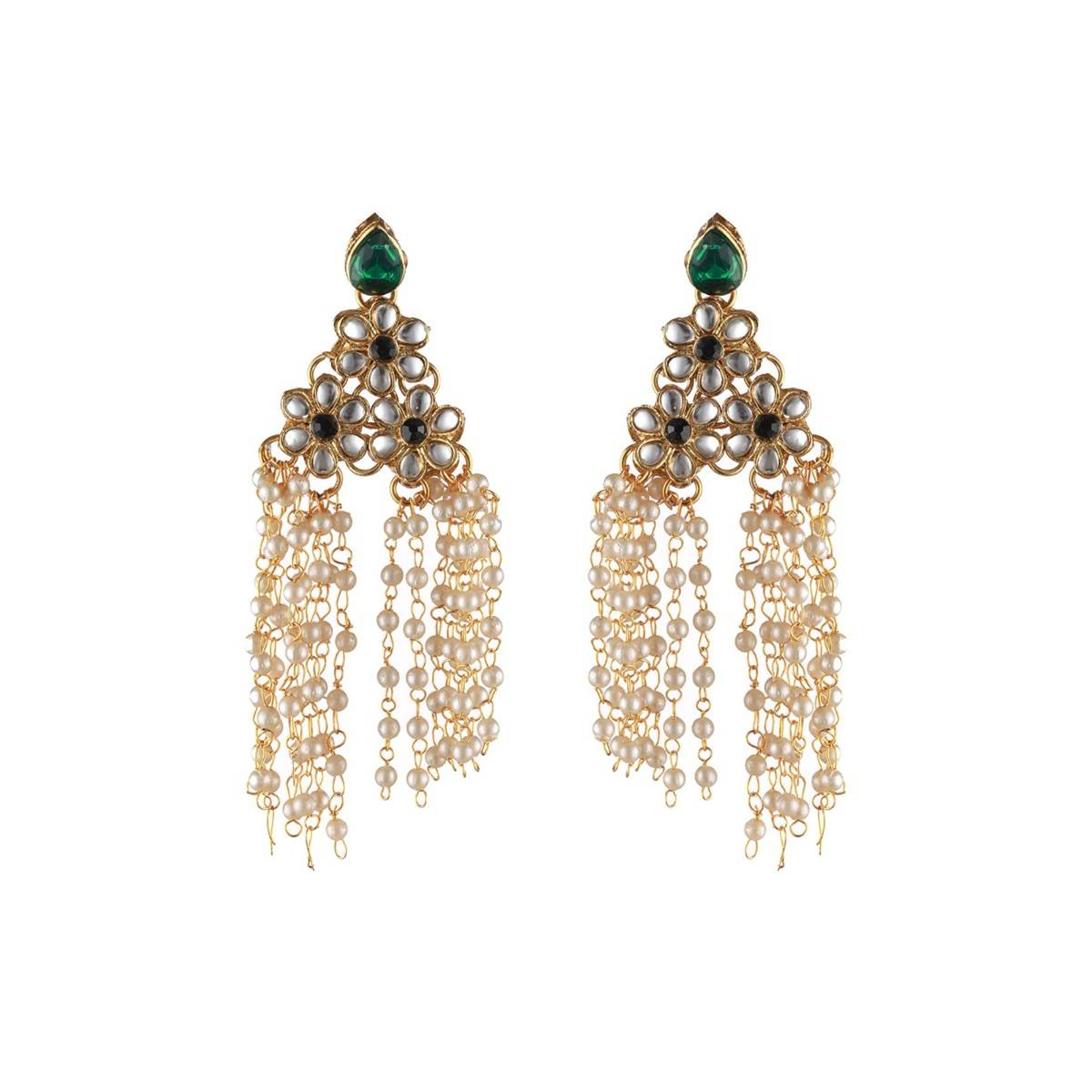 Aatmana Gold Plated Green Kundan Studded & Pearl Beaded Multilayered Choker Jewellery Set