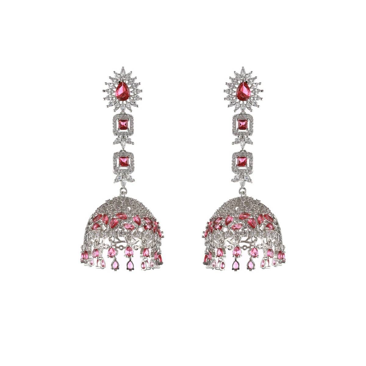 Aatmana Silver Plated Ruby American Diamond Studded Handcrafted Necklace Set with Maangtikka
