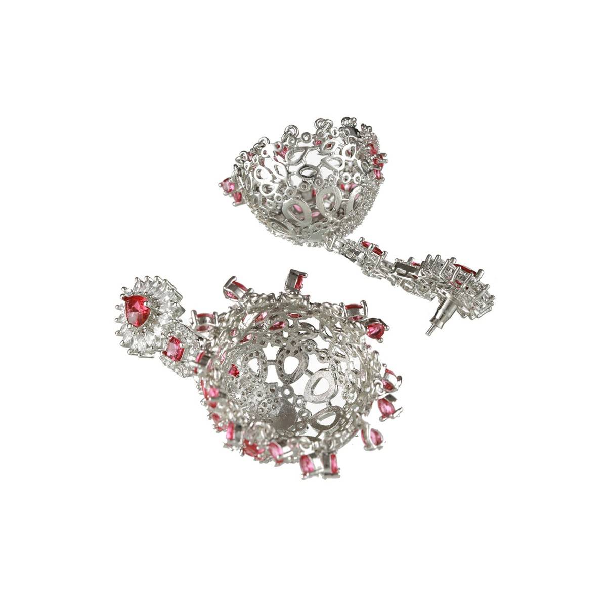 Aatmana Silver Plated Ruby American Diamond Studded Handcrafted Necklace Set with Maangtikka