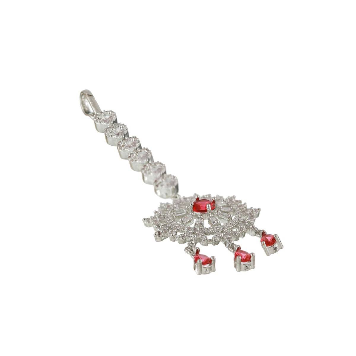Aatmana Silver Plated Ruby American Diamond Studded Handcrafted Necklace Set with Maangtikka
