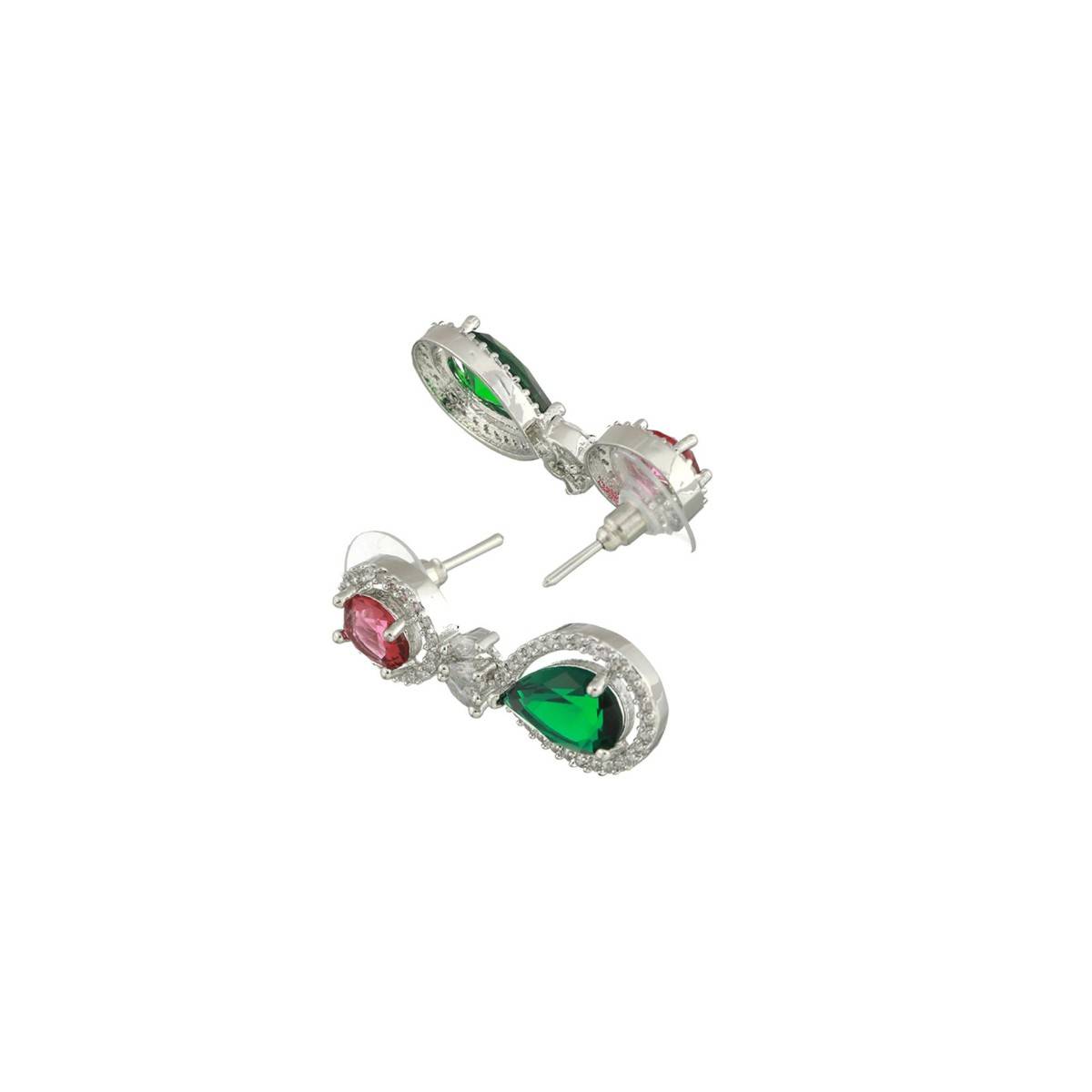 Aatmana Silver Plated Multicolor AD Stone Studded Jewellery Set