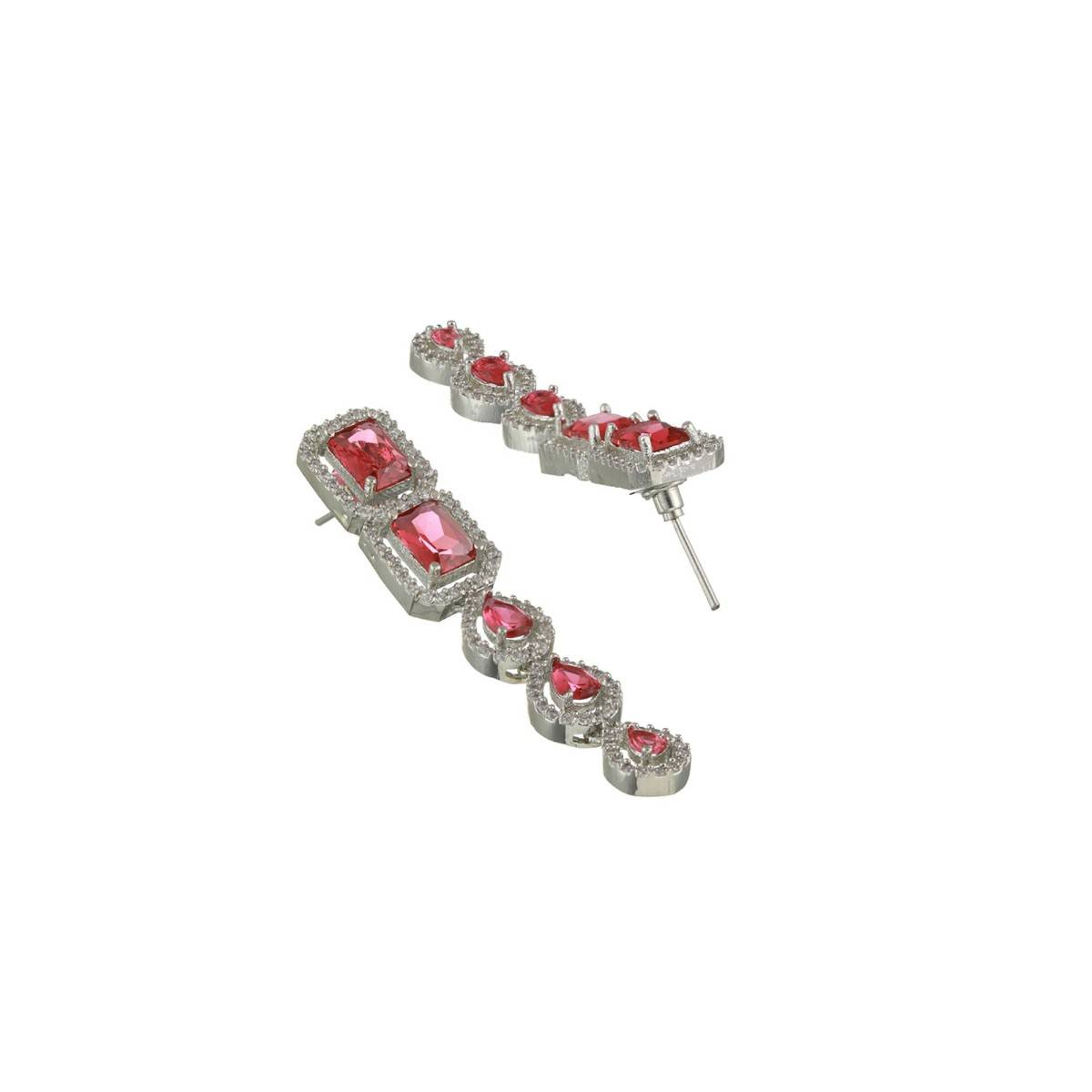 Aatmana Women Silver Plated & Pink CZ Stone Emerald Handcrafted Jewellery Set