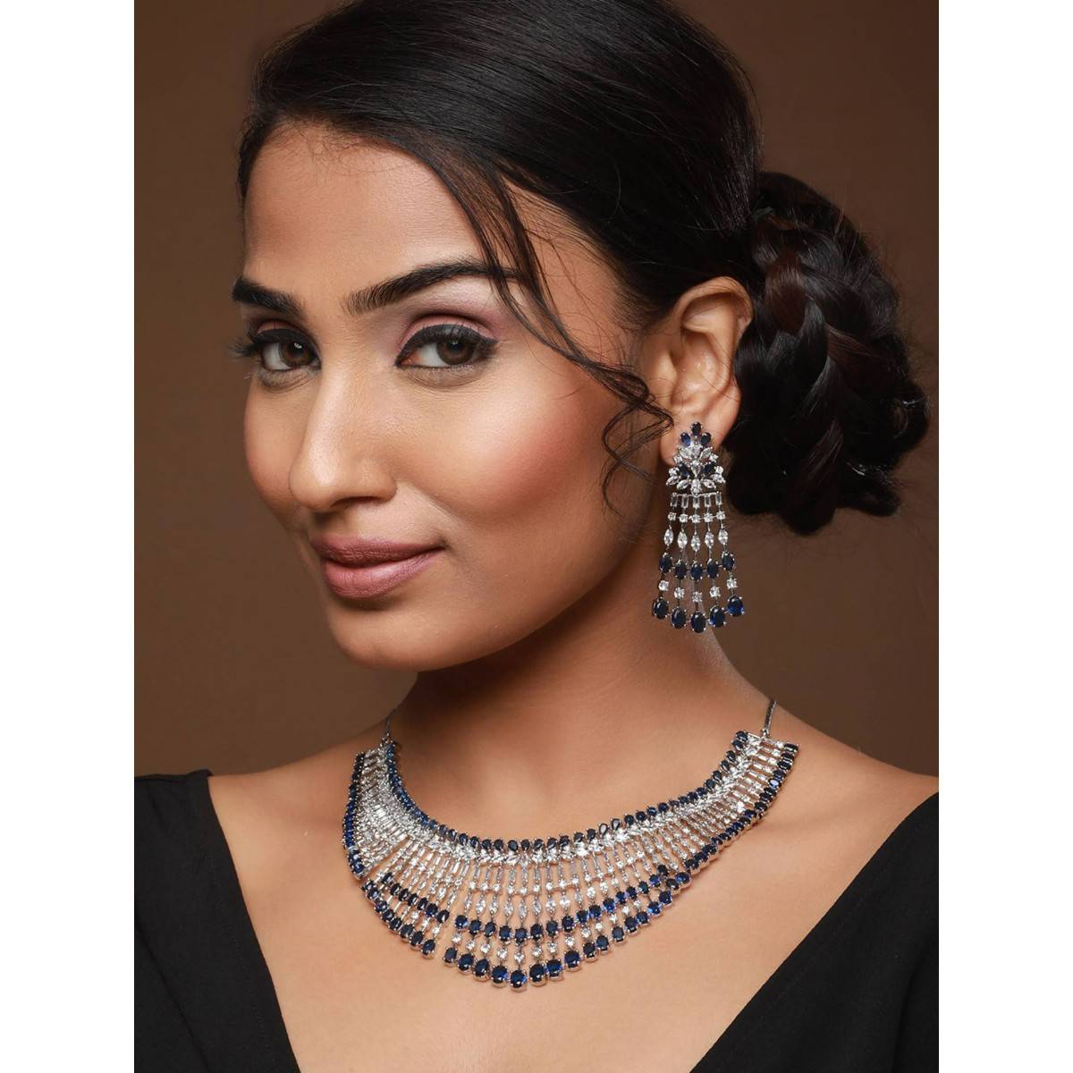 Aatmana Blue Rhodium Plated & AD Studded Jewellery Set