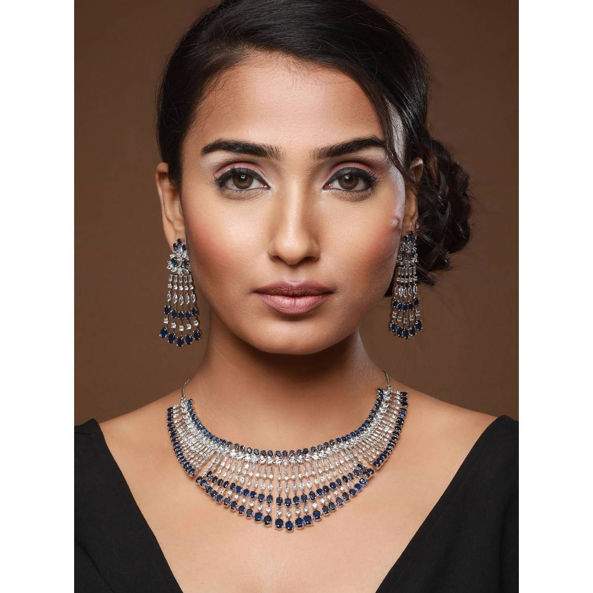 Aatmana Blue Rhodium Plated & AD Studded Jewellery Set