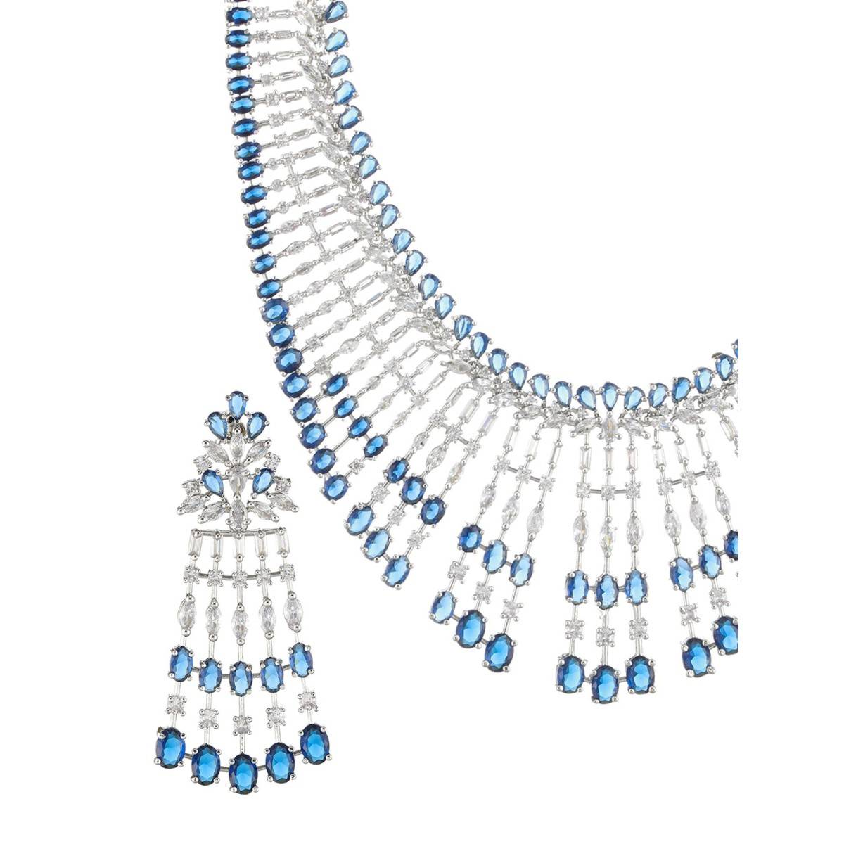 Aatmana Blue Rhodium Plated & AD Studded Jewellery Set