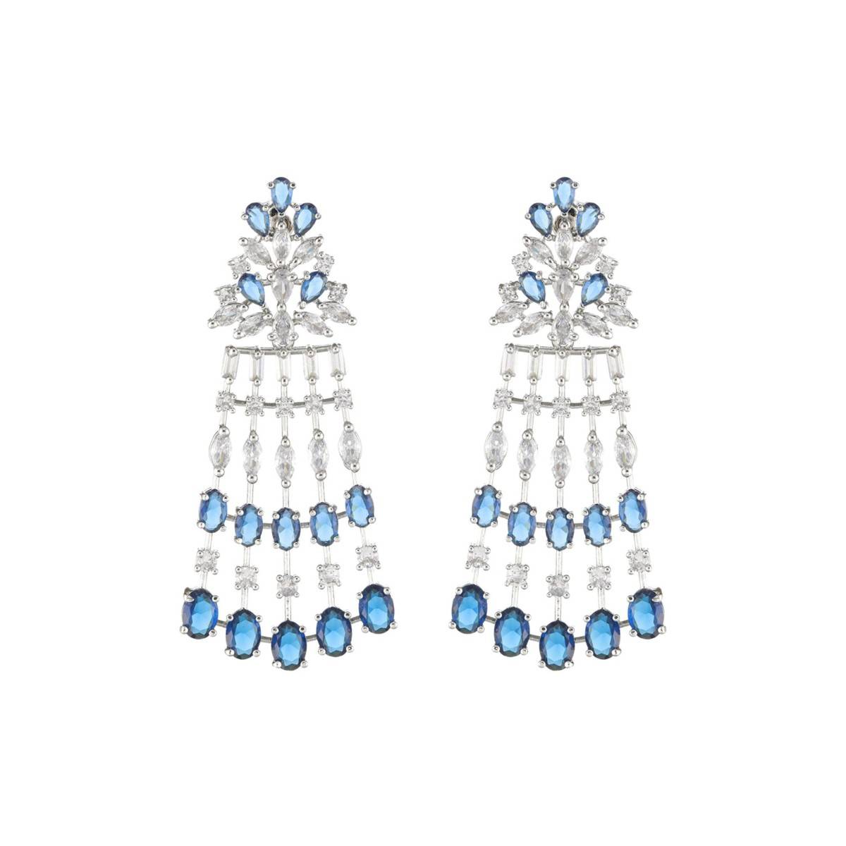 Aatmana Blue Rhodium Plated & AD Studded Jewellery Set