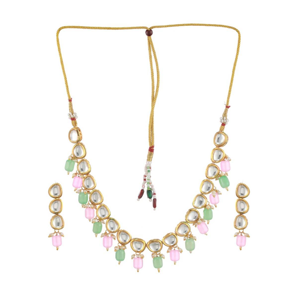 Aatmana Gold Plated Pink & Green Kundan Studded Jewellery Set