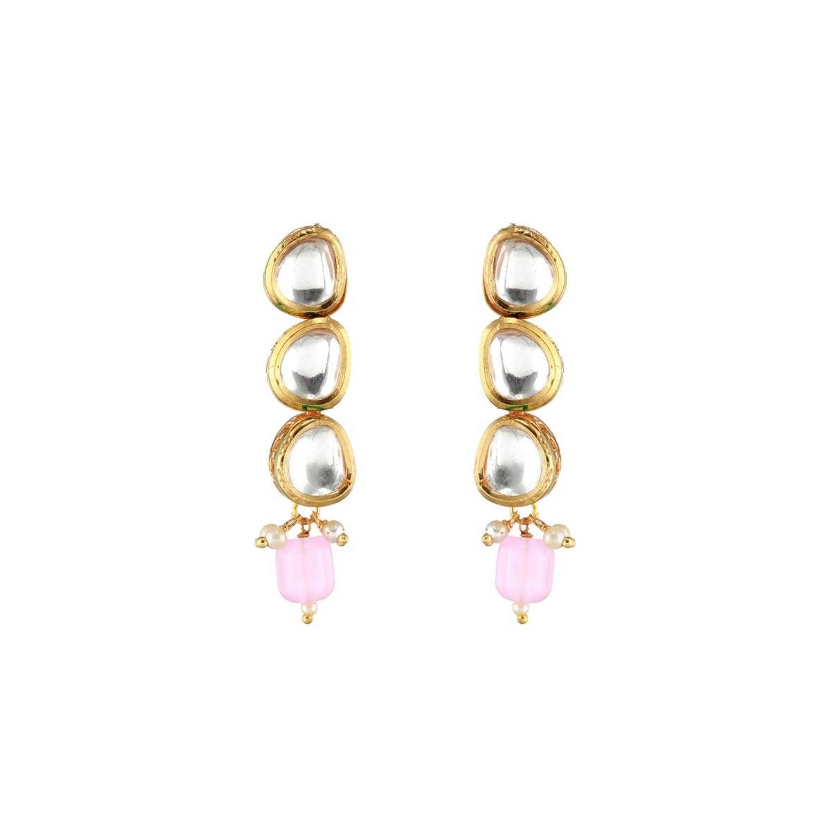Aatmana Gold Plated Pink & Green Kundan Studded Jewellery Set
