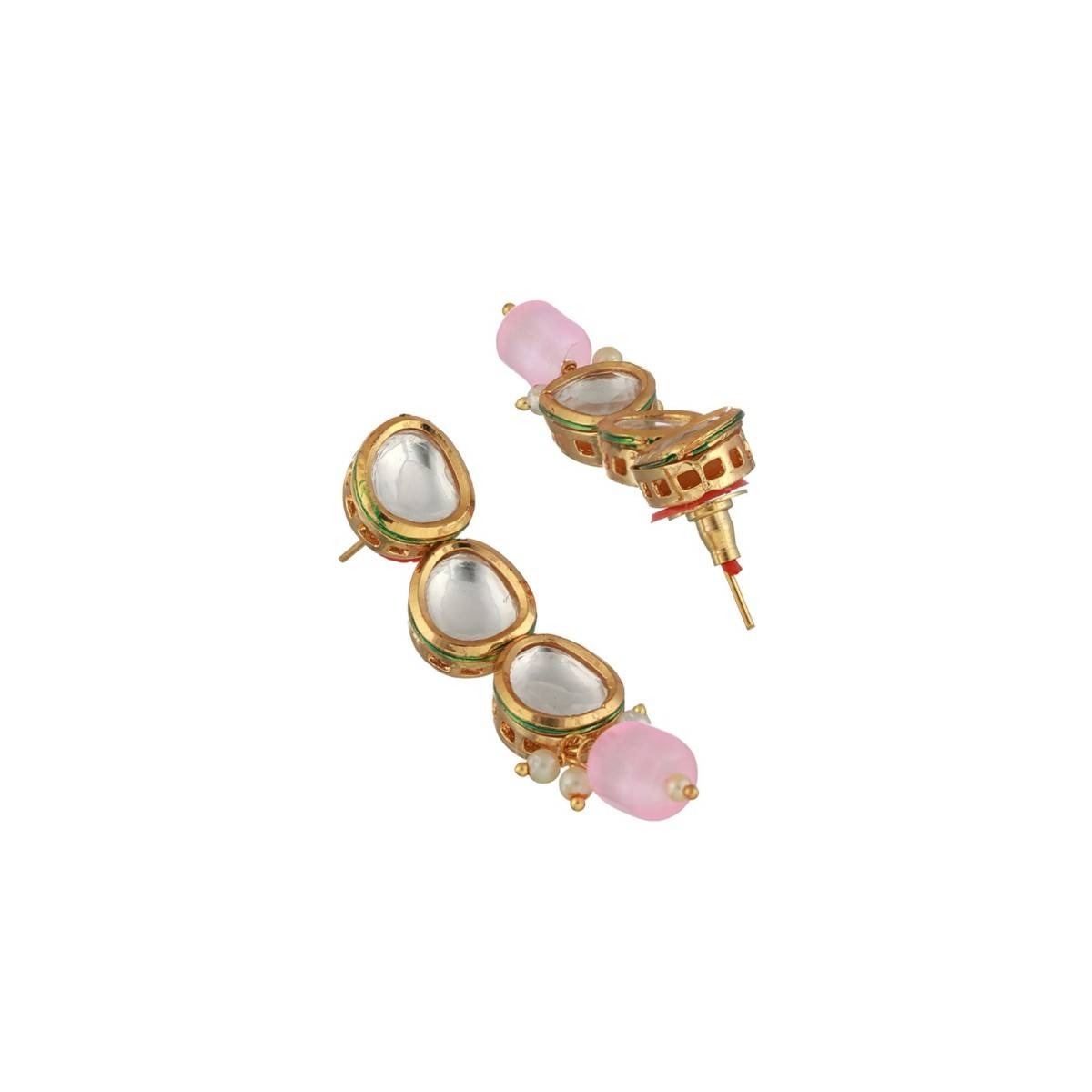 Aatmana Gold Plated Pink & Green Kundan Studded Jewellery Set