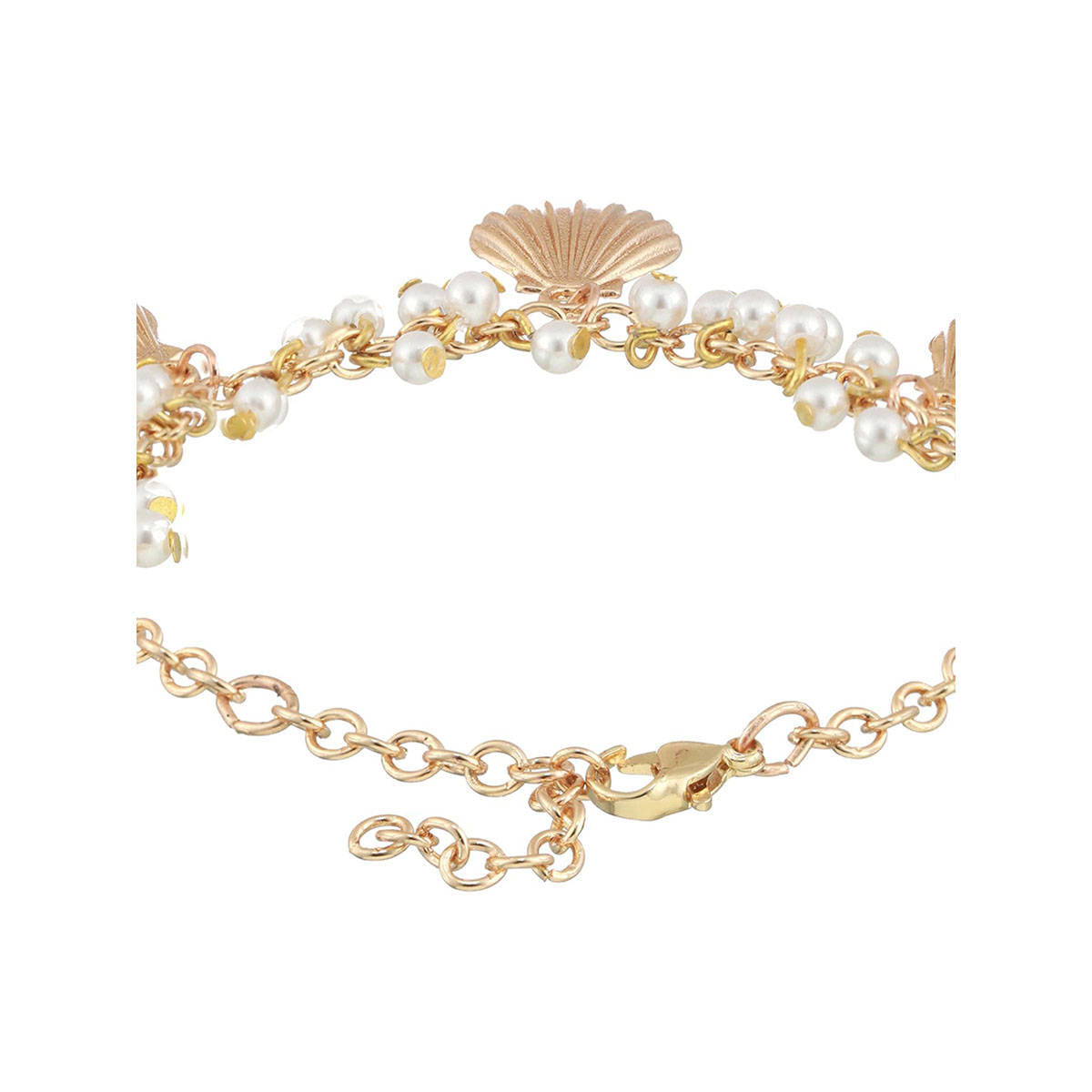Aatmana Gold plated Western Style Shell Shaped & Pearl Beaded Bracelet