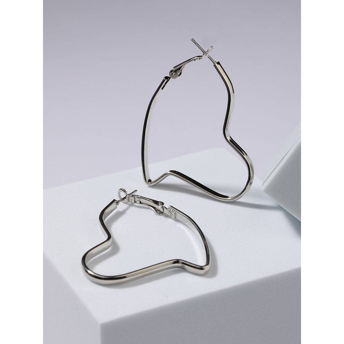 Aatmana Oversized Silver-Toned Heart Hoop Earrings